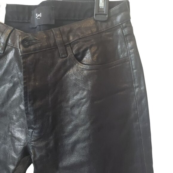 3x1 NYC Farrah Black High Rise Bell Bottom Shiny Pants - Picture 7 of 13